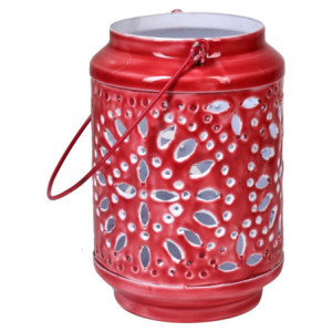 Set di 4 Lanterne Glazed Rosso 13,5x13,5x21 cm Decorative