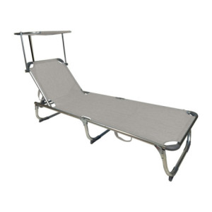 Set di 4 Lettini con Parasole 187x58x30 cm Grigio Alluminio