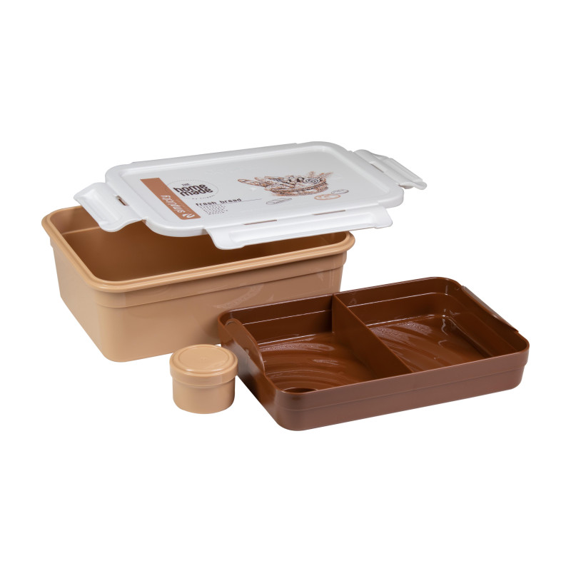 Set di 6 Lunch Box 3 Pezzi Vassoio Rettangolare Marrone