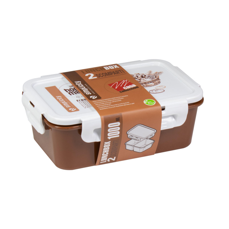 Set di 6 Lunch Box 2 Scomparti 1000 ml Marrone Pratici e Sicuri