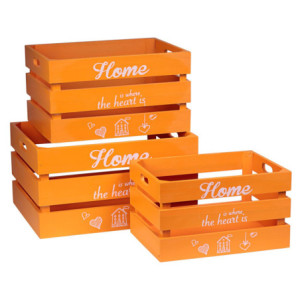 Set di 4 Box 3 Cassette Legno Home Arancio - Contenitori Design