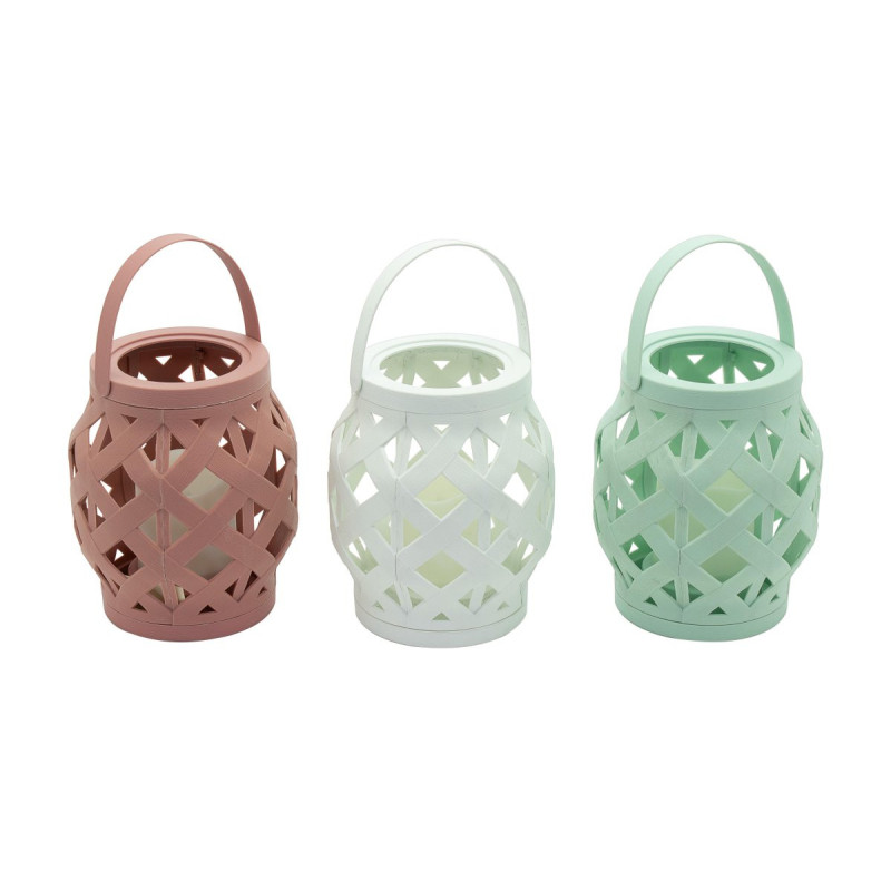 Set di 6 Lanterne Bombata con Candela LED 13x16 cm Assortite