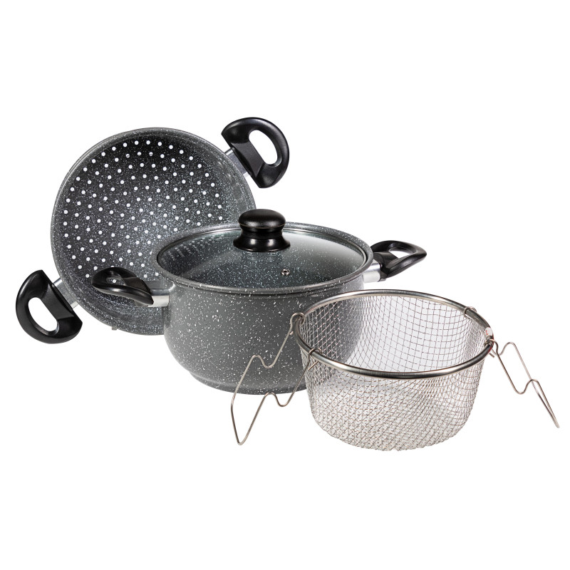 Set di 4 Confezioni 4 Friggi Vapo Ø22 cm Grigio Marmorizzato