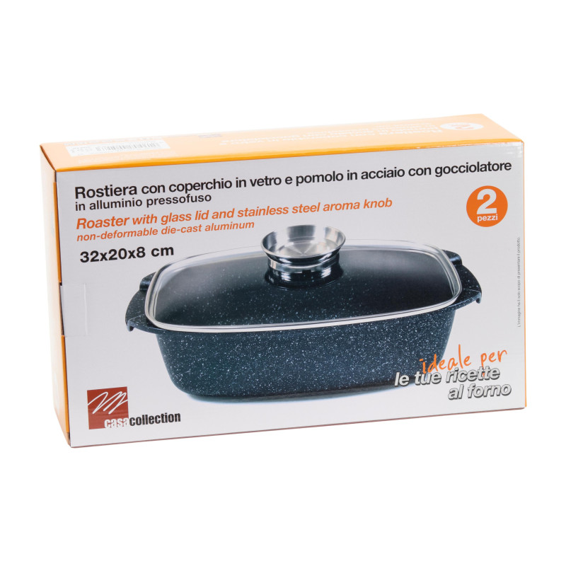 Set di 4 Rostiere Alluminio Pressofuso con Coperchio 32x20 cm