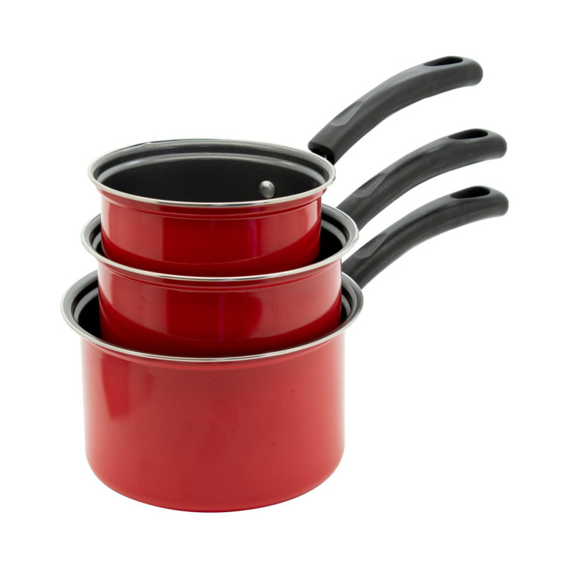 Set 6 Confezioni 3 Casseruole 1 Manico Ø16-18-20 cm Rosso