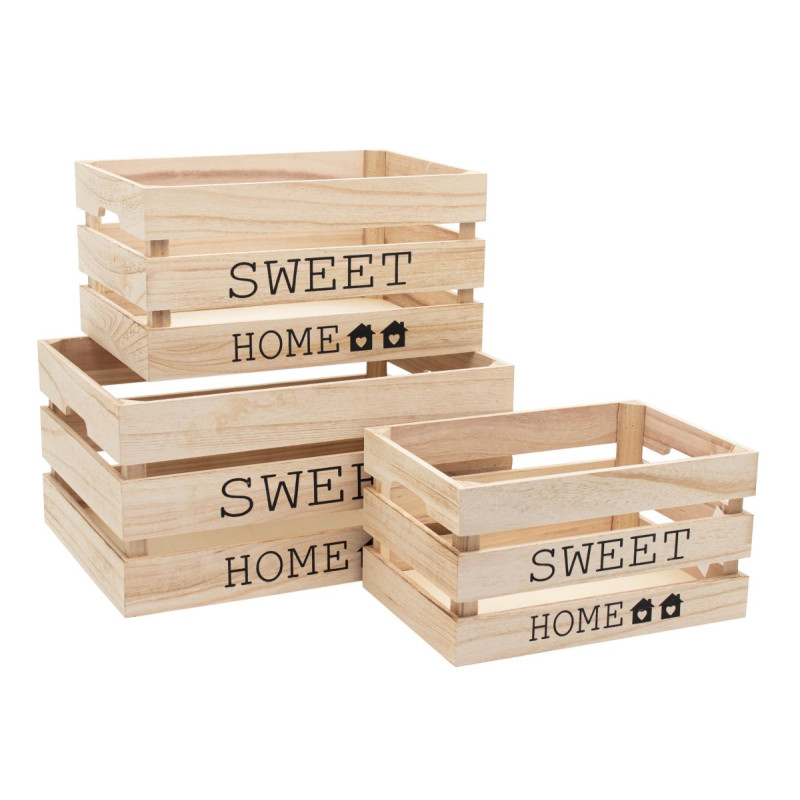 Set 4 Confezioni 3 Cassette Portatutto MDF Sweet Home Naturale