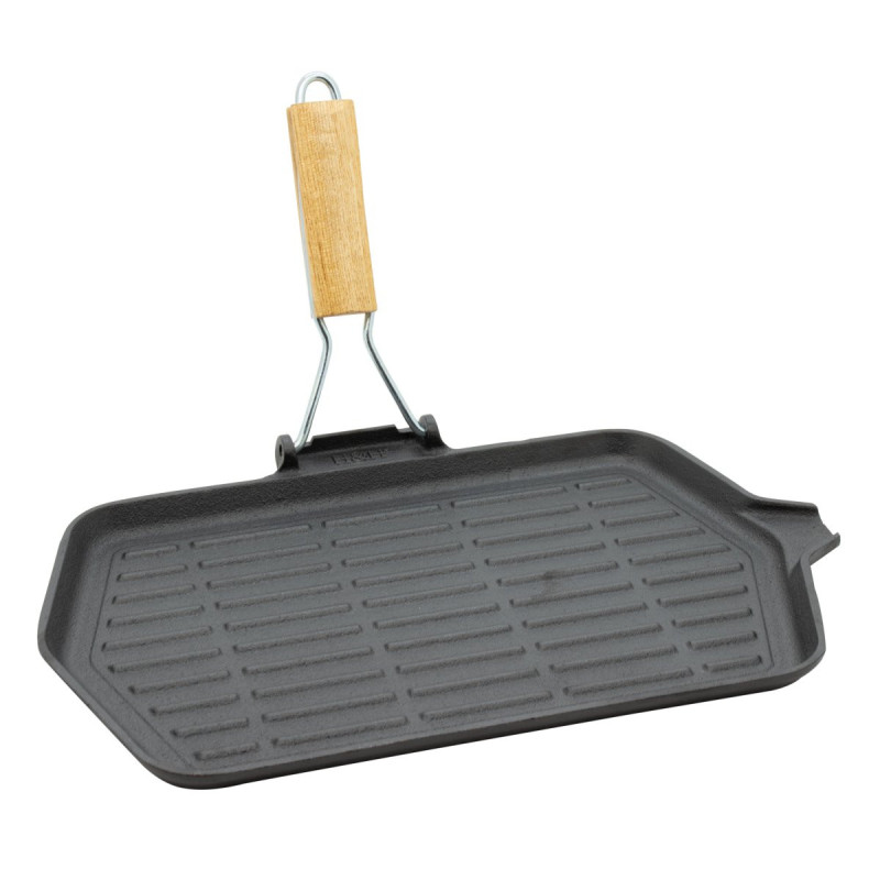 Set di 6 Bistecchiere Ghisa Rettangolari 36x22 cm Manico Legno