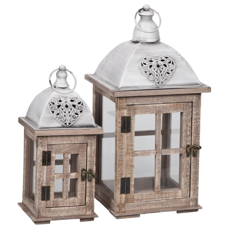 Set di 6 confezioni 2 Lanterne Laila Con Tetto In Metallo Taupe/grigio