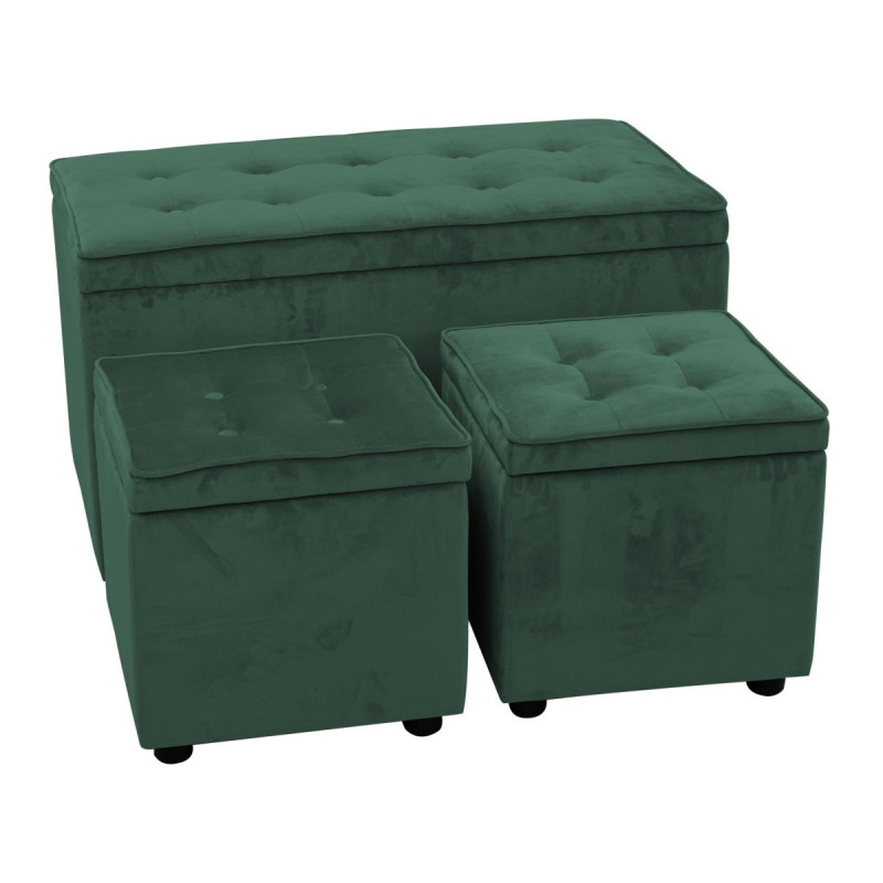 Set 3 baule 2 pouf Dalia velluto verde scuro grande 89×48×51 cm — levantshop.live