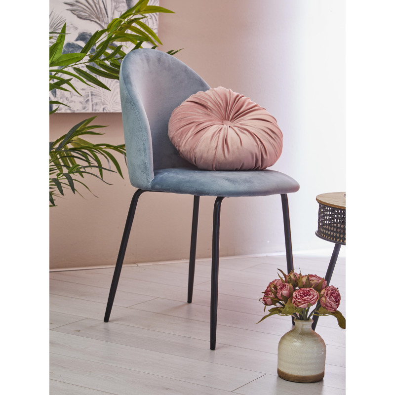 Set 4 Sedie imbottite Bonnie velluto blu avio 45x55x82cm moderne
