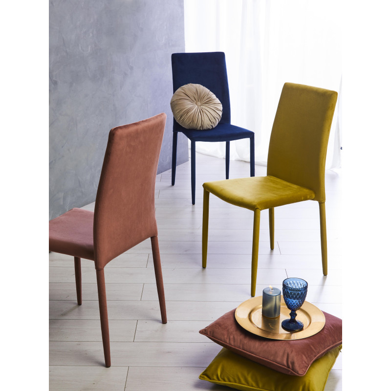 Set 6 Sedie imbottite Connie velluto blu 41x44x90cm moderne eleganti