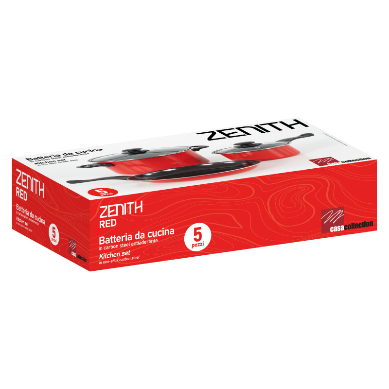 Set 4 Batterie 5 pezzi Zenith Red acciaio carbonio cucina moderna