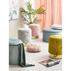Zoom Set di 4 Pouf Contenitore Pieghevole Selina Velluto Turchese 38x38