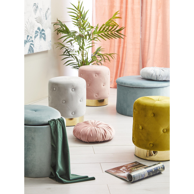 Set 4 Pouf contenitore pieghevoli Selina velluto turchese 38x38cm