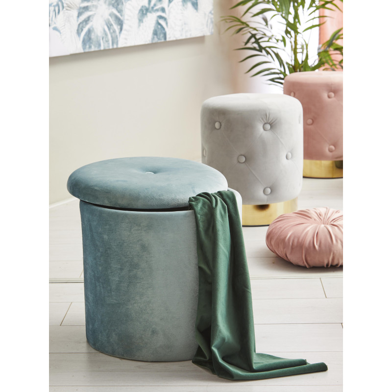 Set 4 Pouf contenitore pieghevoli Selina velluto turchese 38x38cm