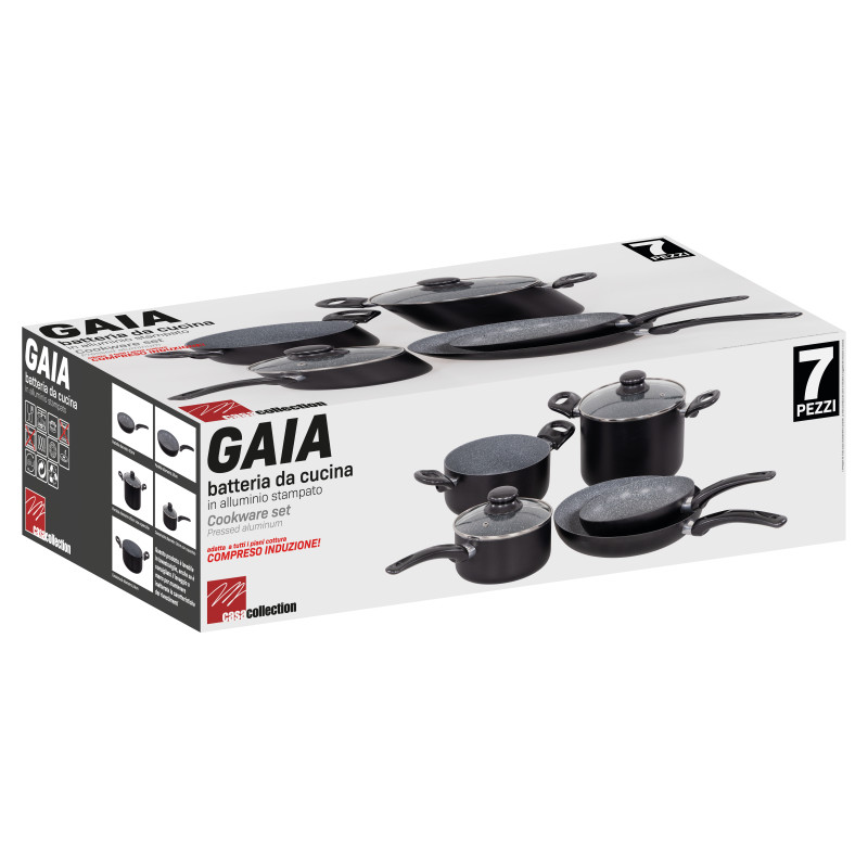 Set di 2 Batterie 7pz Gaia alluminio fondo induzione effetto marmo