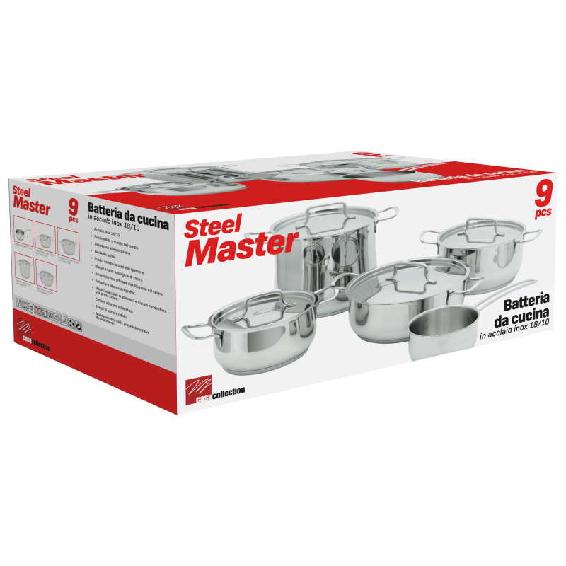 Set di 2 Batterie 9pz Steel Master acciaio 18/10 cucina