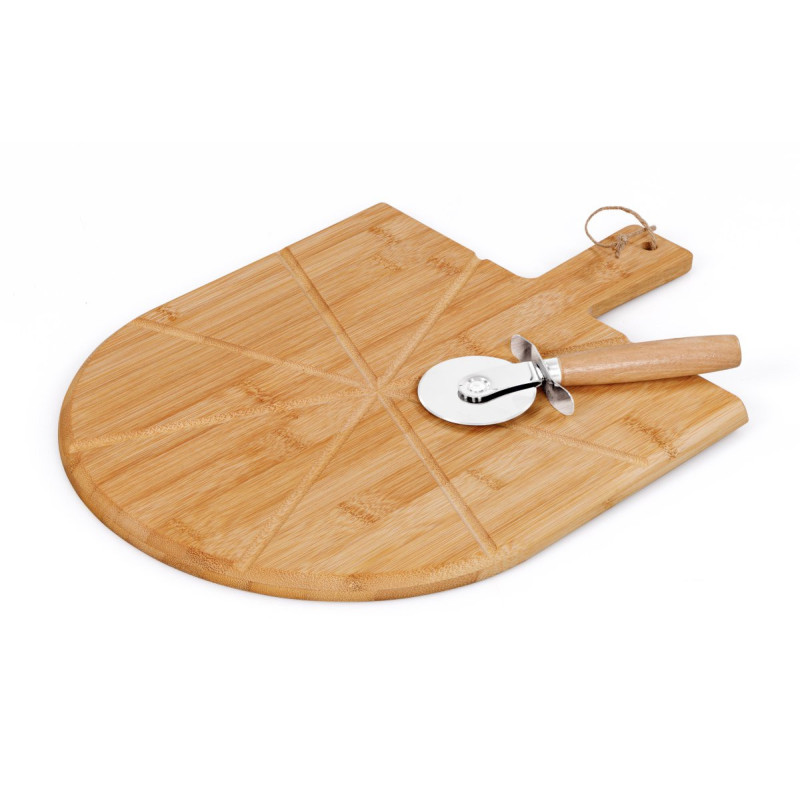 Set 12 taglieri pizza bamboo 43x30cm con 6 rotelle tagliapizza