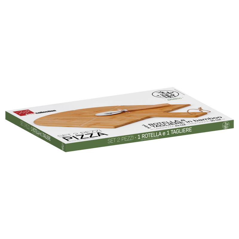 Set 12 taglieri pizza bamboo 43x30cm con 6 rotelle tagliapizza