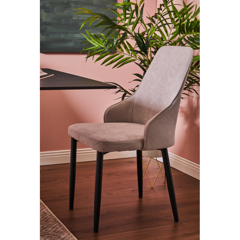 Set di 4 Sedie Chantal Tortora Tessuto e Gambe Nero Opaco