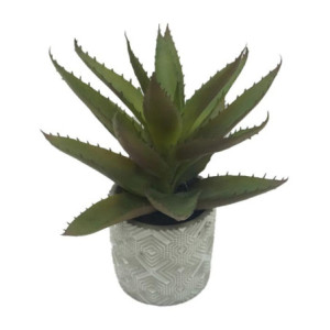Set 4 aloe con vaso cemento H30cm piante artificiali decorative