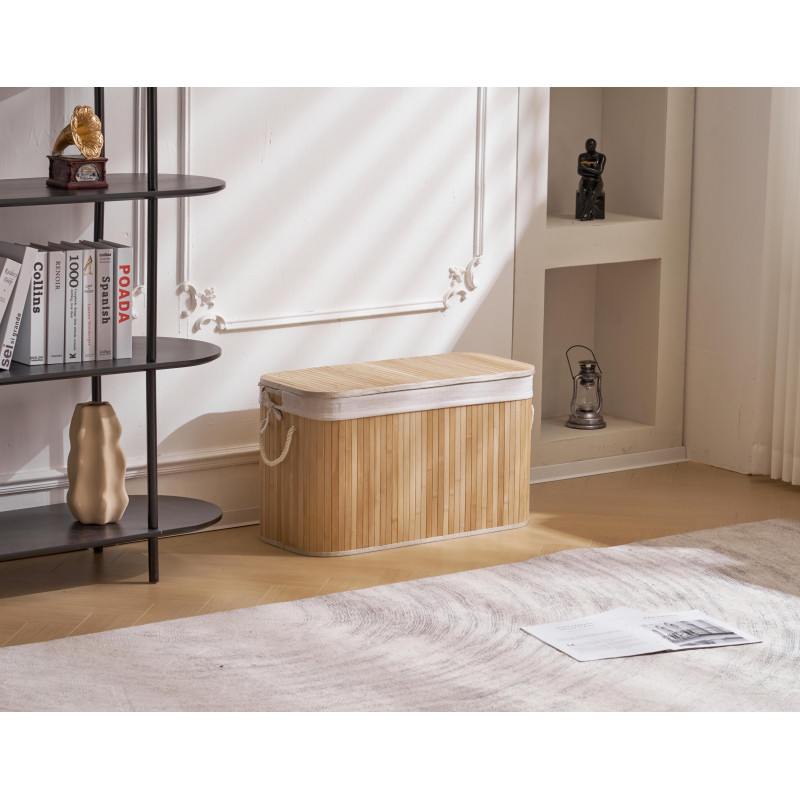 Set 2 cassapanche pieghevoli bamboo naturale 56x32x33cm pratiche
