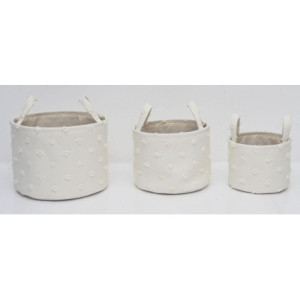 Set 18 cesti portatutto tondi Pompon bianco con manici decorativi