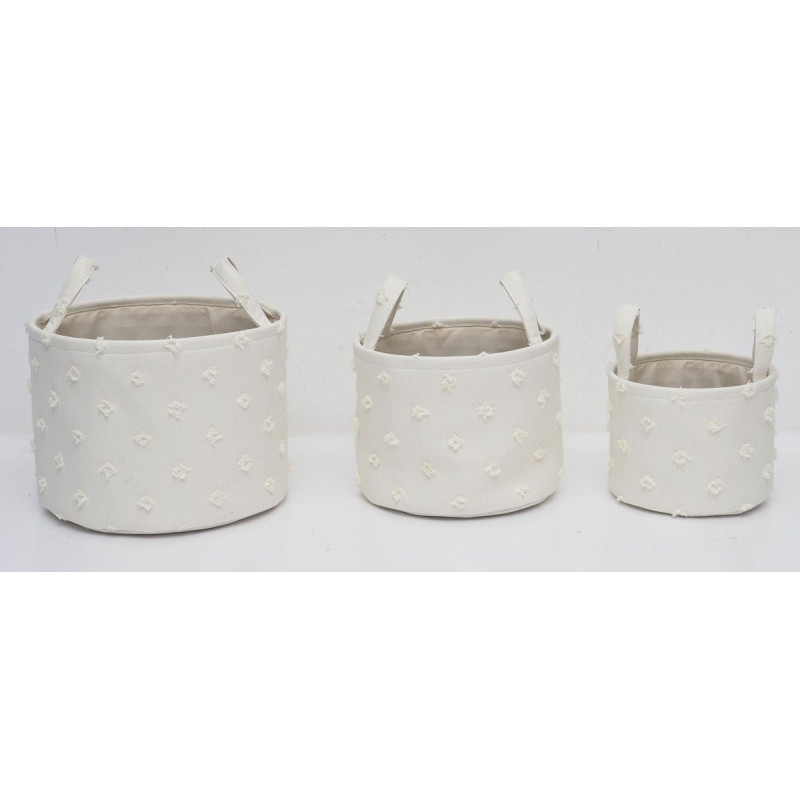 Set 18 cesti portatutto tondi Pompon bianco con manici decorativi