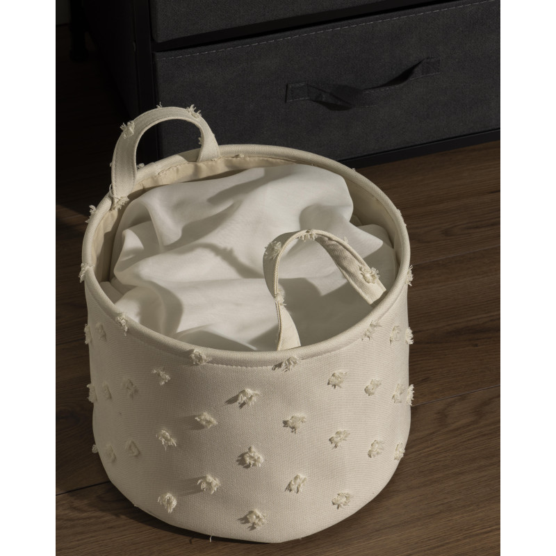 Set 18 cesti portatutto tondi Pompon bianco con manici decorativi