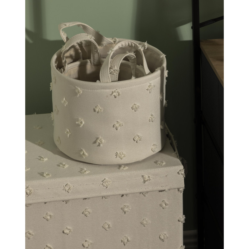 Set 18 cesti portatutto tondi Pompon bianco con manici decorativi