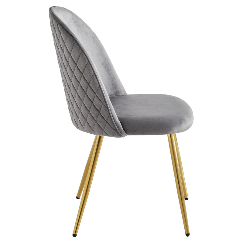 Set di 4 sedie Claire velluto grigio gambe oro 45x54x88cm moderne