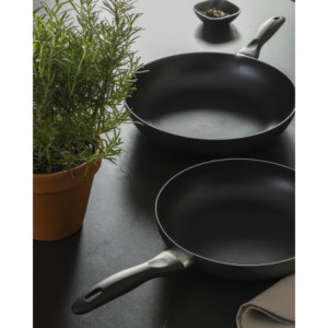 Zoom Set di 6 Padelle Alluminio Stampato Cm26 Medua Grigio Fondo Induzione Manico Bakelite