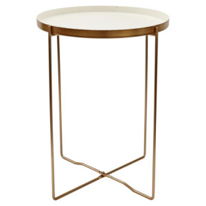Set di 6 tavolini Frosty gambe oro vassoio bianco Ø36xH47,5cm