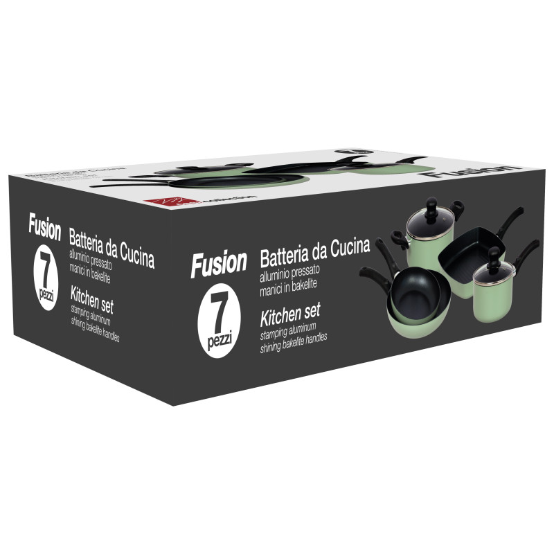 Set di 2 batterie 7 pezzi Fusion alluminio induzione verde cucina