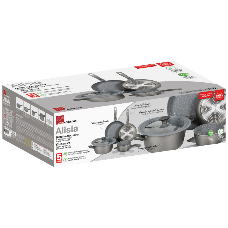 Set di 2 Batterie 5pz Alisia in Alluminio Forgiato cucina moderna