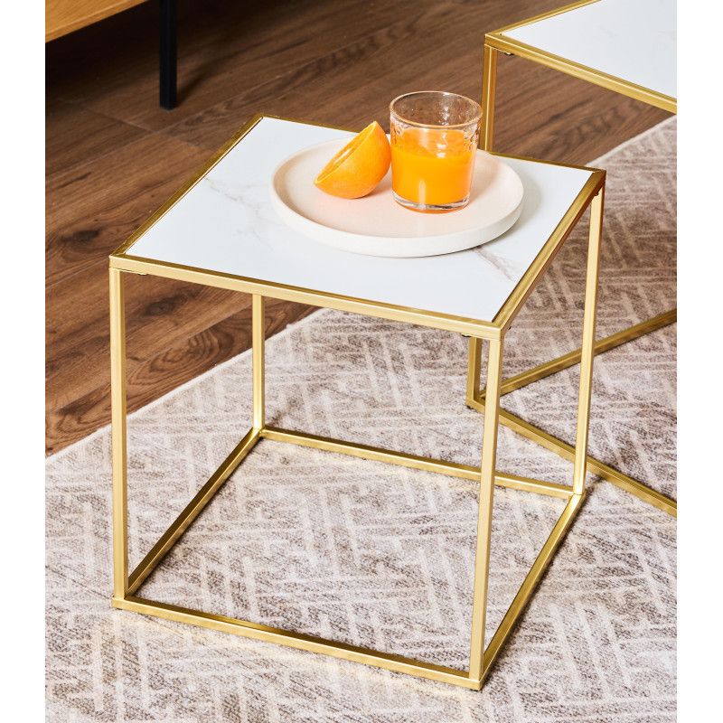 Set di 4 confezioni 2 tavolini Messina bianco marmo/oro moderni