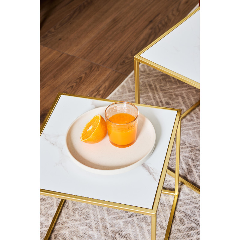 Set di 4 confezioni 2 tavolini Messina bianco marmo/oro moderni