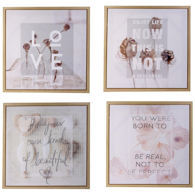 Set di 4 Stampe su Tela 60x60cm assortiti beige quadri casa