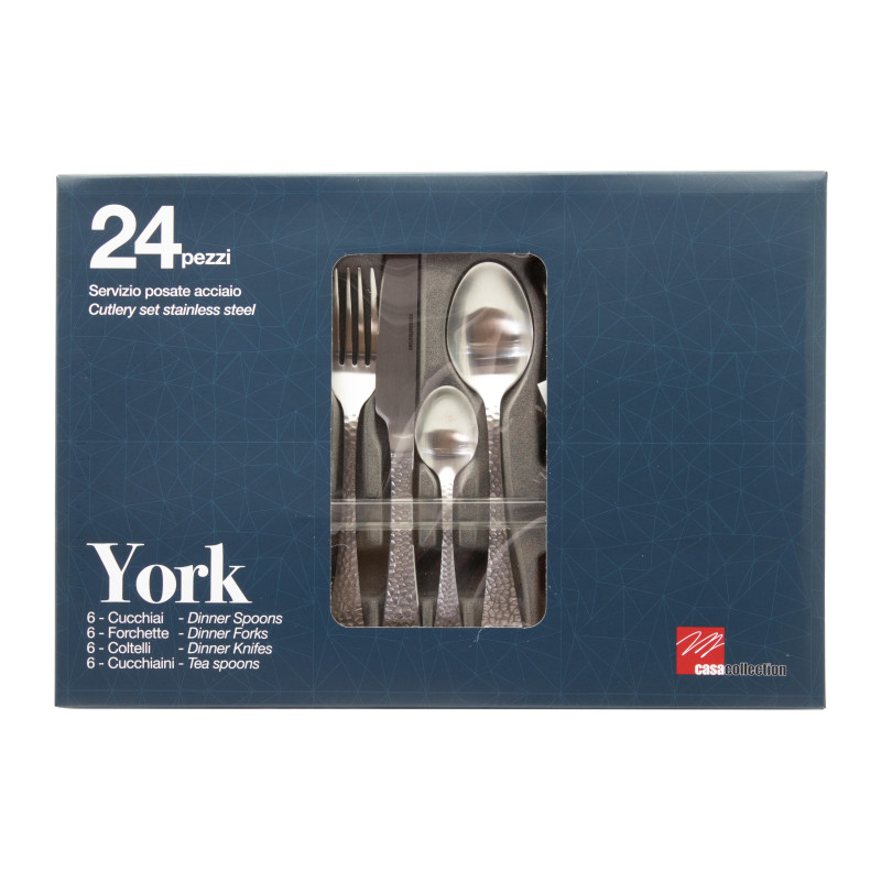 Set di 6 confezioni posate York 24 pezzi acciaio cucina