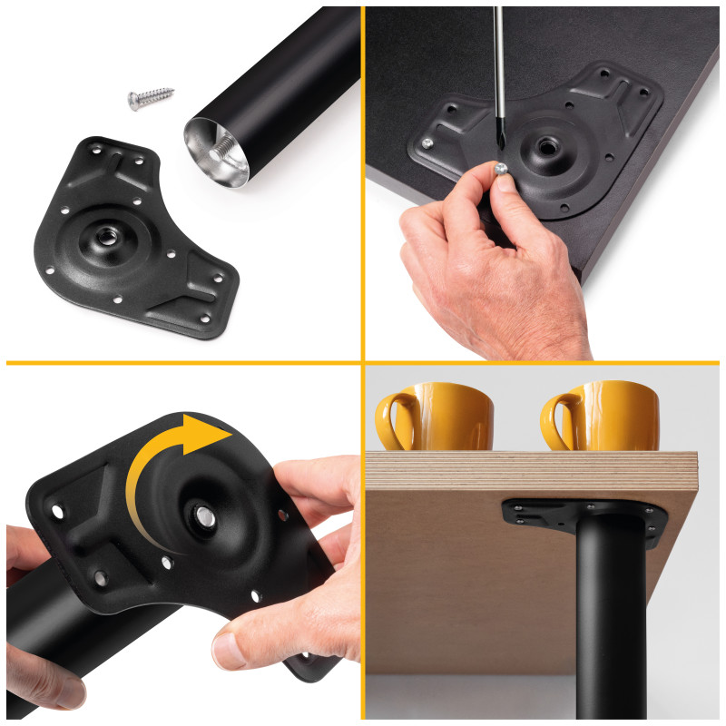 Lotto di 4 gambe per tavolo, diametro 60mm, H 830mm, Acciaio, Verniciato nero