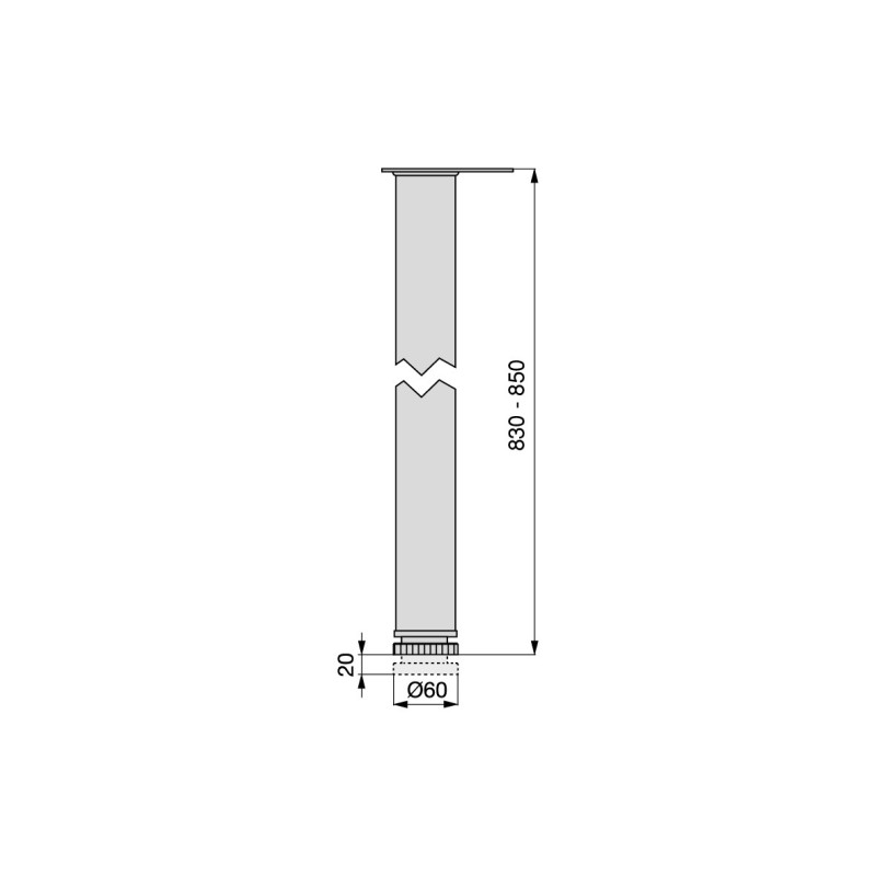 Lotto di 4 gambe per tavolo, diametro 60mm, H 830mm, Acciaio, Verniciato alluminio