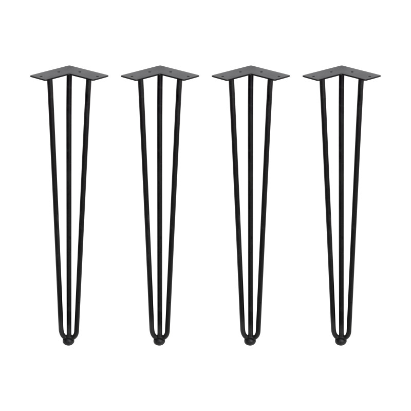 Lotto di 4 gambe Hairpin a 3 aste per tavolo, altezza 710mm, Acciaio, Verniciato nero