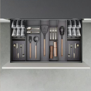 Zoom Organizzatore per cassetto Orderbox, 150x470 mm, Acciaio e Legno, Grigio antracite
