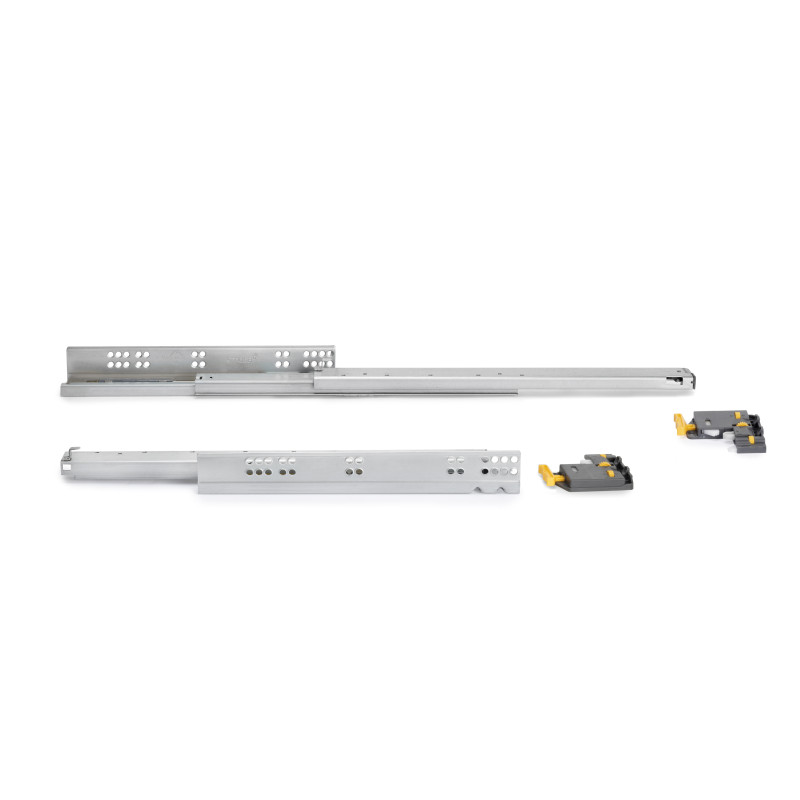 Set di guide per cassetti a scomparsa Silver, estrazione totale, con chiusura soft e aggancio, profondità 540 mm, Acciaio