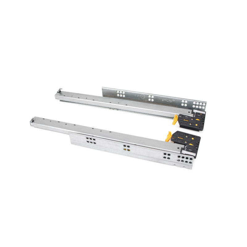 Set di guide per cassetti a scomparsa Silver, estrazione totale, con chiusura soft e aggancio, profondità 540 mm, Acciaio