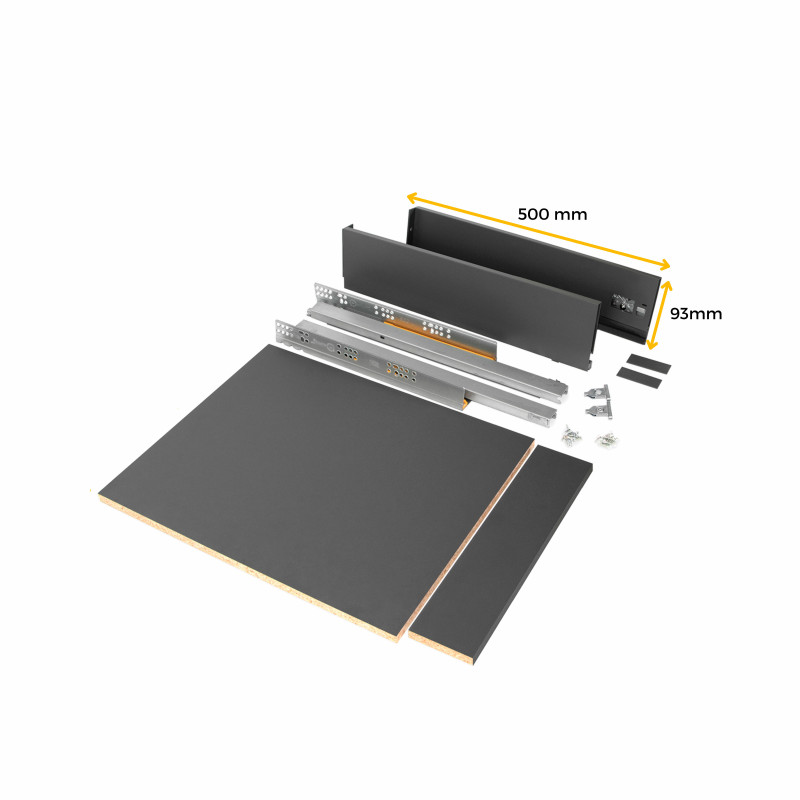 Kit di cassetti per cucina o bagno Vertex con regolazione 3D, altezza 93 mm, con pannelli inclusi, modulo 450 mm, Grigio a