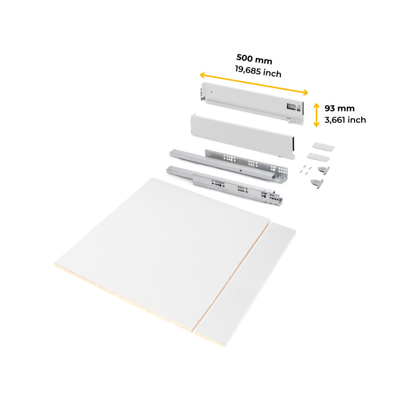 Kit di cassetti per cucina o bagno Vertex con regolazione 3D, altezza 93 mm, con pannelli inclusi, modulo 600 mm, Grigio a