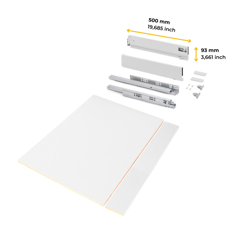 Kit di cassetti per cucina o bagno Vertex con regolazione 3D, altezza 93 mm, con pannelli inclusi, modulo 900 mm, Grigio a