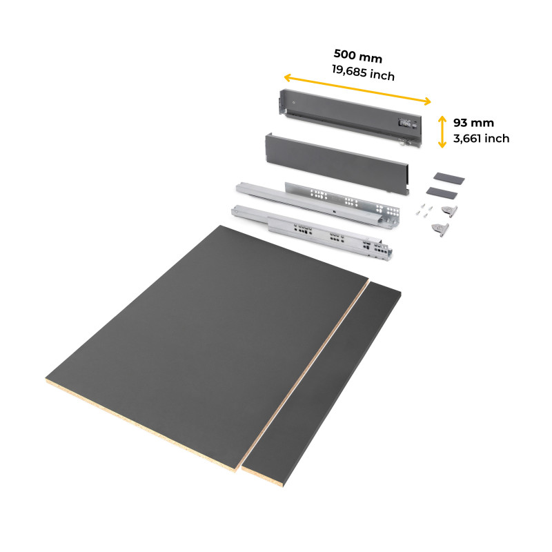 Kit di cassetti per cucina o bagno Vertex, altezza 178 mm, con pannelli inclusi, modulo 450 mm, Verniciato bianco