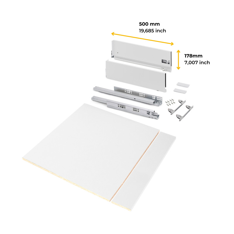 Kit di cassetti per cucina o bagno Vertex con regolazione 3D, altezza 178 mm, con pannelli inclusi, modulo 600 mm, Grigio